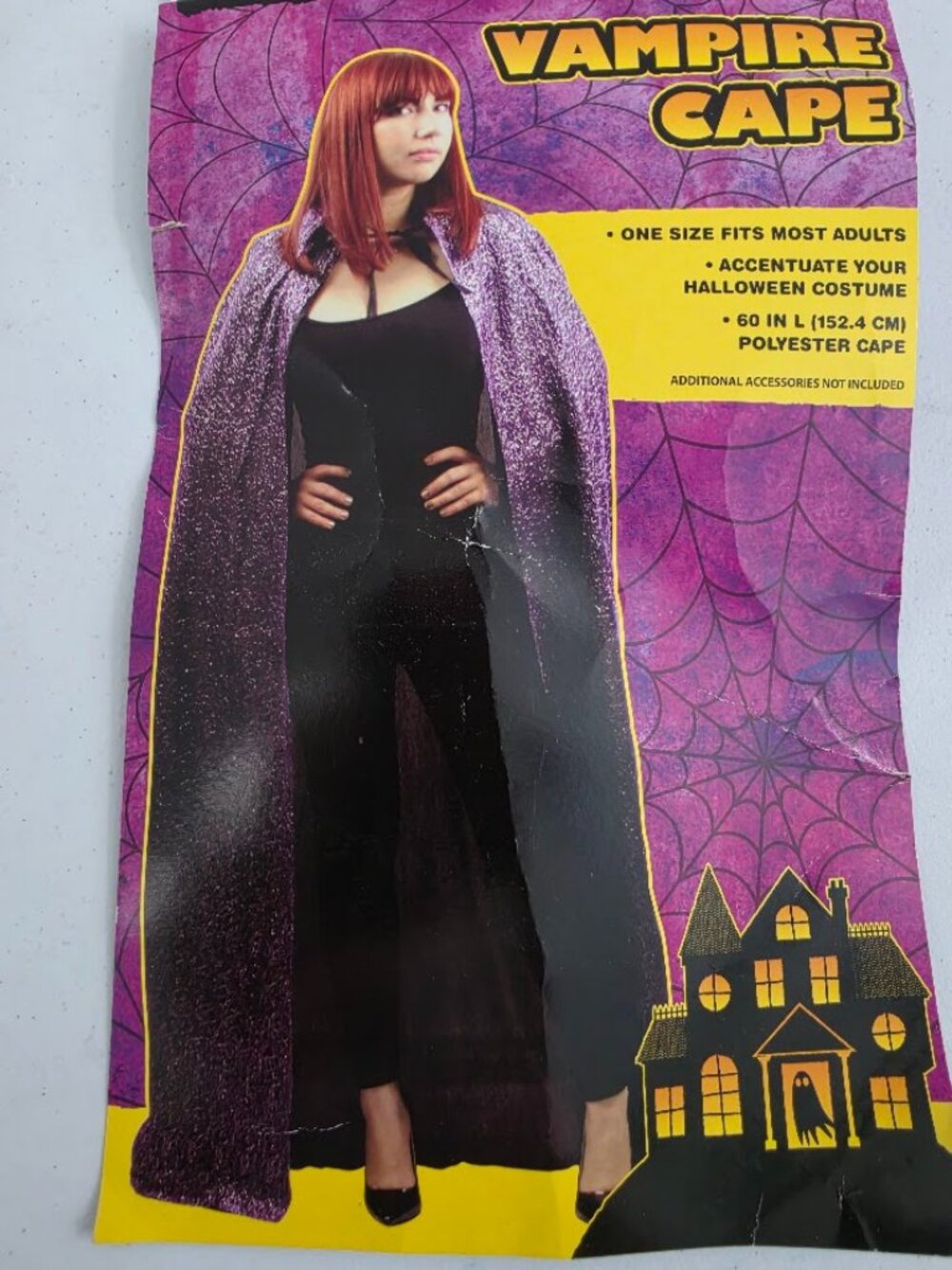 Adult Vampire Devil Lace-Overlay Cape Halloween Costume Purple Black 60" Long.